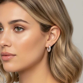 זוג עגילים חישוק רוז גולד משובץ | גובה 2 ס"מ