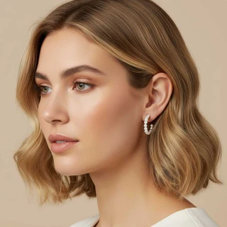 זוג עגילים קנדל 3.0 ס"מ בציפוי זהב ופנינים מלאכותיות