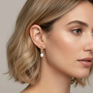 זוג עגילים אריאלה בציפוי זהב עם פנינה מלאכותית