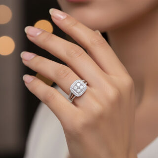 טבעת קרוליין מכסף משובץ