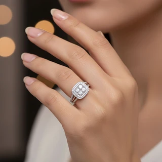 טבעת קרוליין מכסף משובץ