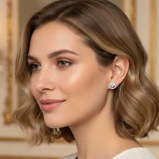 זוג עגילים אייס מכסף משובץ