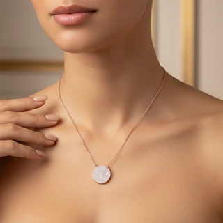 שרשרת עיגול רוז גולד משובץ