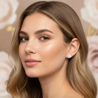 זוג עגילים עיגול רוז גולד משובץ