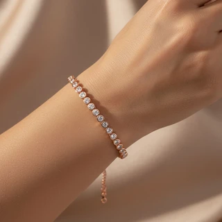 צמיד טניס עיגולים רוז גולד משובץ דגם T4