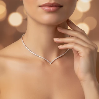 שרשרת טניס V רוז גולד משובץ