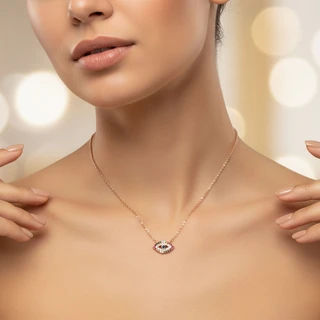 שרשרת צ'וקר / קולר עין הרע צבעונית רוז גולד משובץ