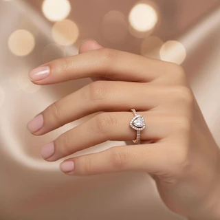 טבעת לב H12 רוז גולד משובצת