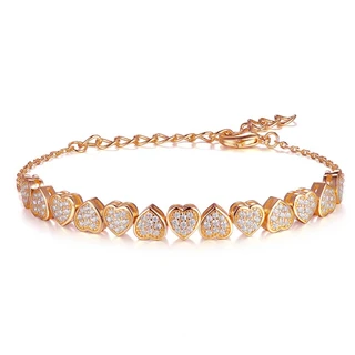 צמיד לבבות רוז גולד משובץ