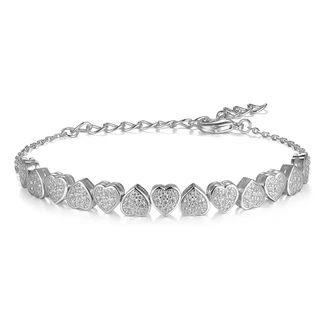 צמיד לבבות מכסף משובץ