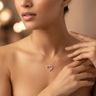 שרשרת לב חלול רוז גולד משובץ