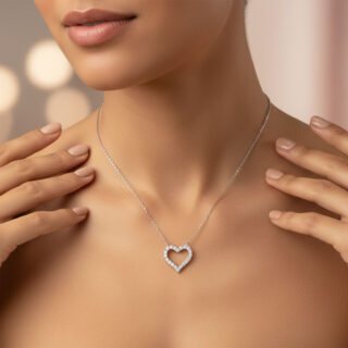 שרשרת לב חלול מכסף משובץ