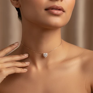 שרשרת צ’וקר / קולר לב H12 רוז גולד משובץ