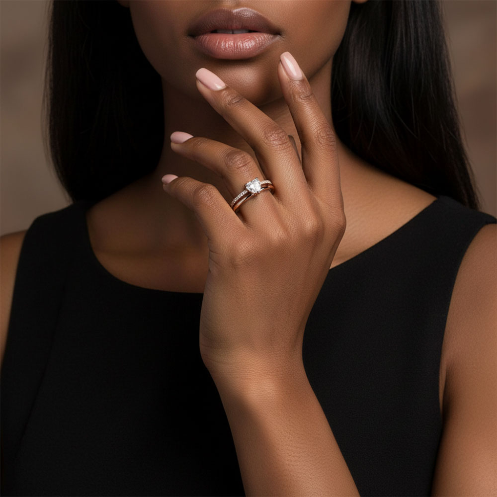 טבעת פאריס רוז גולד משובצת