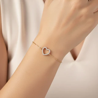 צמיד לב חלול רוז גולד משובץ