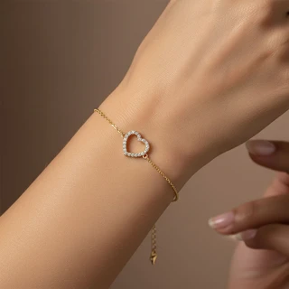 צמיד לב חלול גולדפילד משובץ