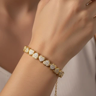 צמיד לבבות גולדפילד משובץ