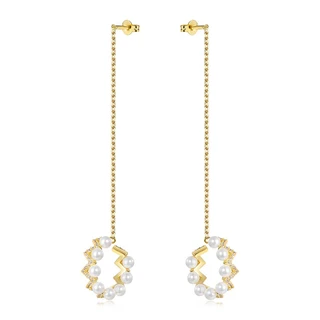 זוג עגילים רוזי עם פנינה גולדפילד משובץ