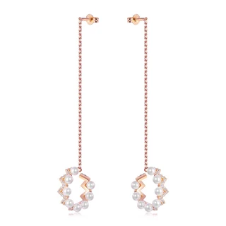 זוג עגילים רוזי עם פנינה רוז גולד משובץ