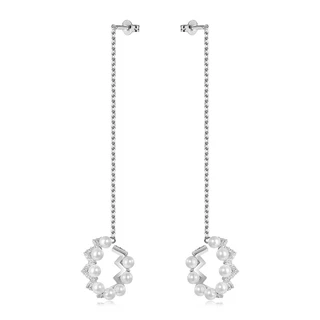 זוג עגילים רוזי עם פנינה מכסף משובץ.