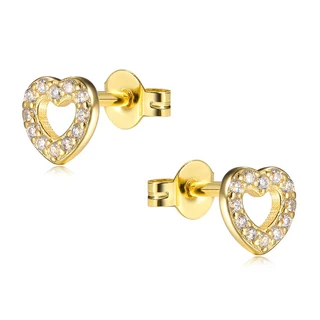 זוג עגילים לב חלול גולדפילד משובץ