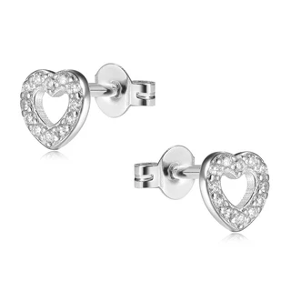 זוג עגילים לב חלול מכסף משובץ