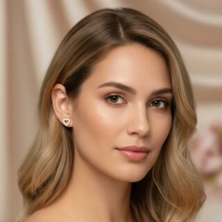 זוג עגילים לב חלול גולדפילד משובץ