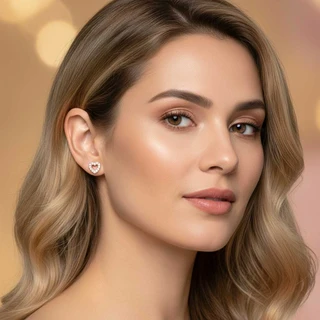 זוג עגילים לב חלול רוז גולד משובץ