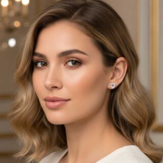 זוג עגילים לב חלול מכסף משובץ