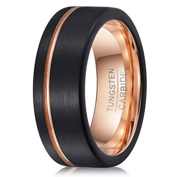 טבעת לגבר טונגסטן שחור-רוז גולד דגם R1056