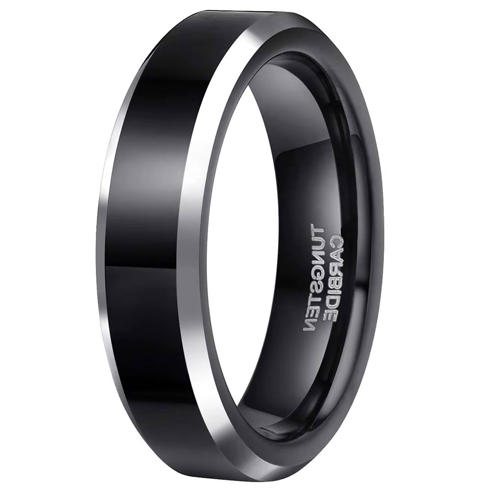 טבעת לגבר טונגסטן שחור מטאלי דגם R1059