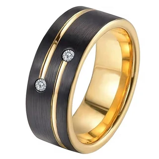 טבעת לגבר טונגסטן שחור-זהב משובץ דגם R1055