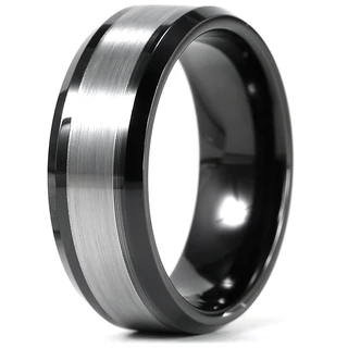 טבעת לגבר טונגסטן שחור-כסוף דגם R1052