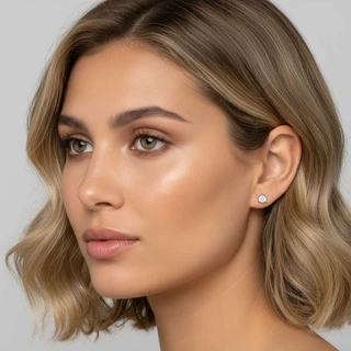 זוג עגילים סוליטר קטן מכסף משובץ